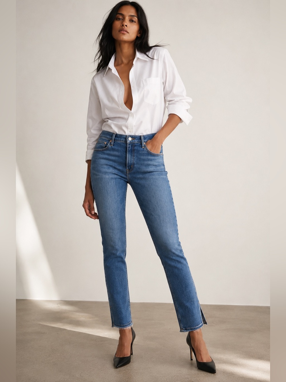 NWT GAP Vintage Slim Mid Rise Jeans Raw Hem Split Ankle Stretch Denim 33/16T